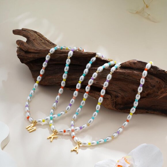 Charming 14K Gold Plated Pearl Initial Necklace for Girls - Adjustable Size - Picture 7 of 7